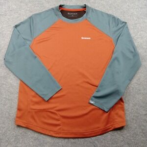 Simms Shirt Mens Medium Orange Gray‎ Fishing Performance Base Layer Raglan Tech